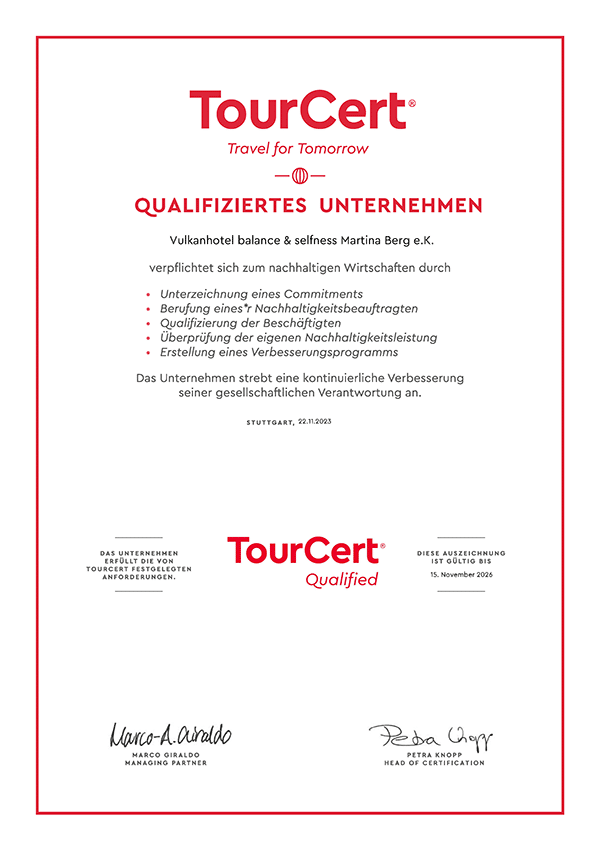 nachhaltigkeit qualifiziertes unternehmen vulkanhotel
